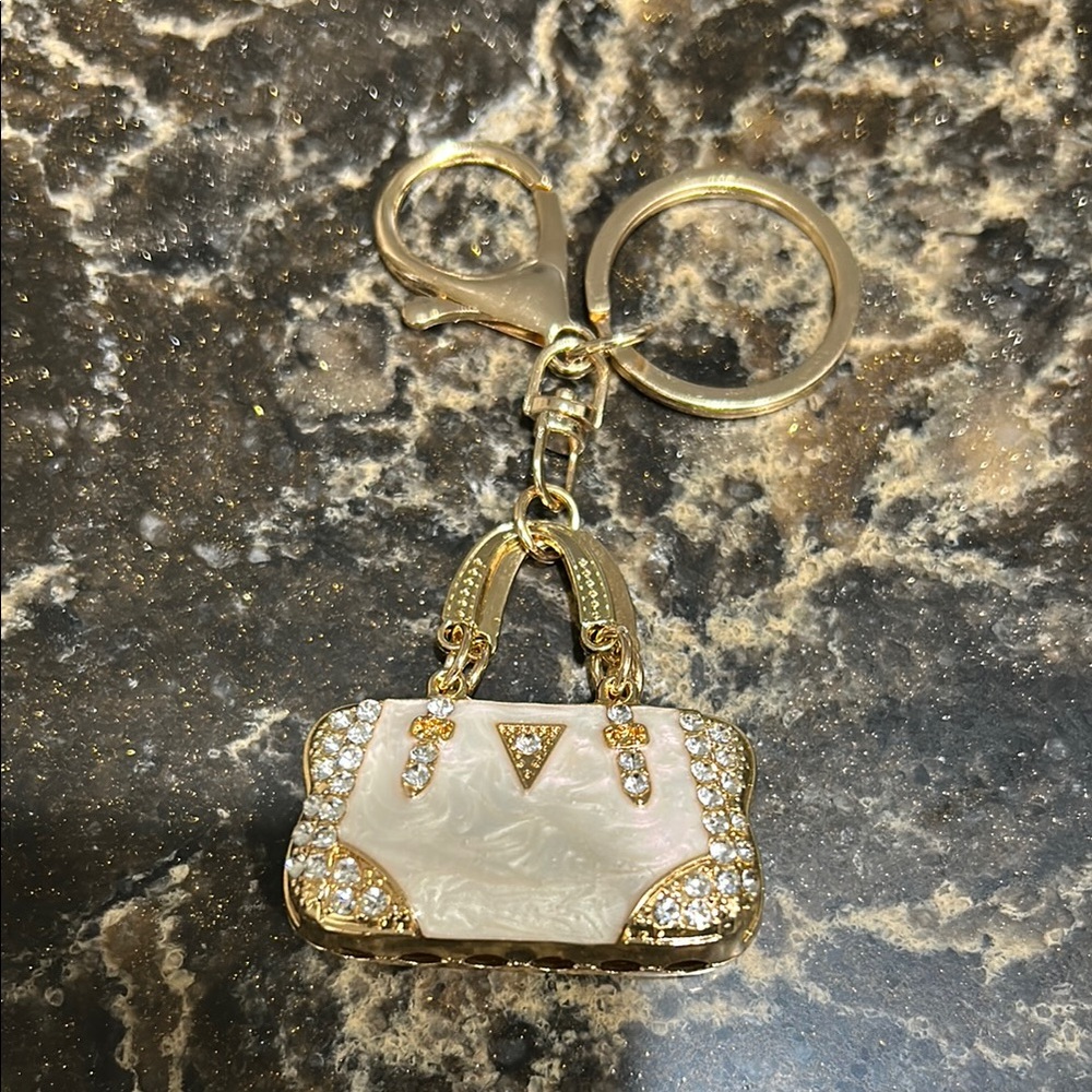 Gold and White Purse Keychain